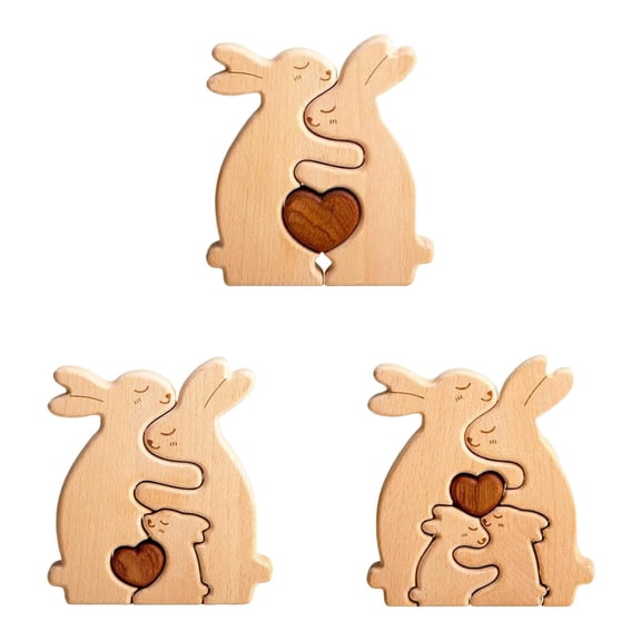 YWIYIUD 3Set Wooden Rabbits Family Puzzle, Easter Birthday Anniversary Wedding Gifts for Women Men, Mother's Day Easter Decor Gifts for Parents Friends, Home Decorations for Family Couple 5.3inch