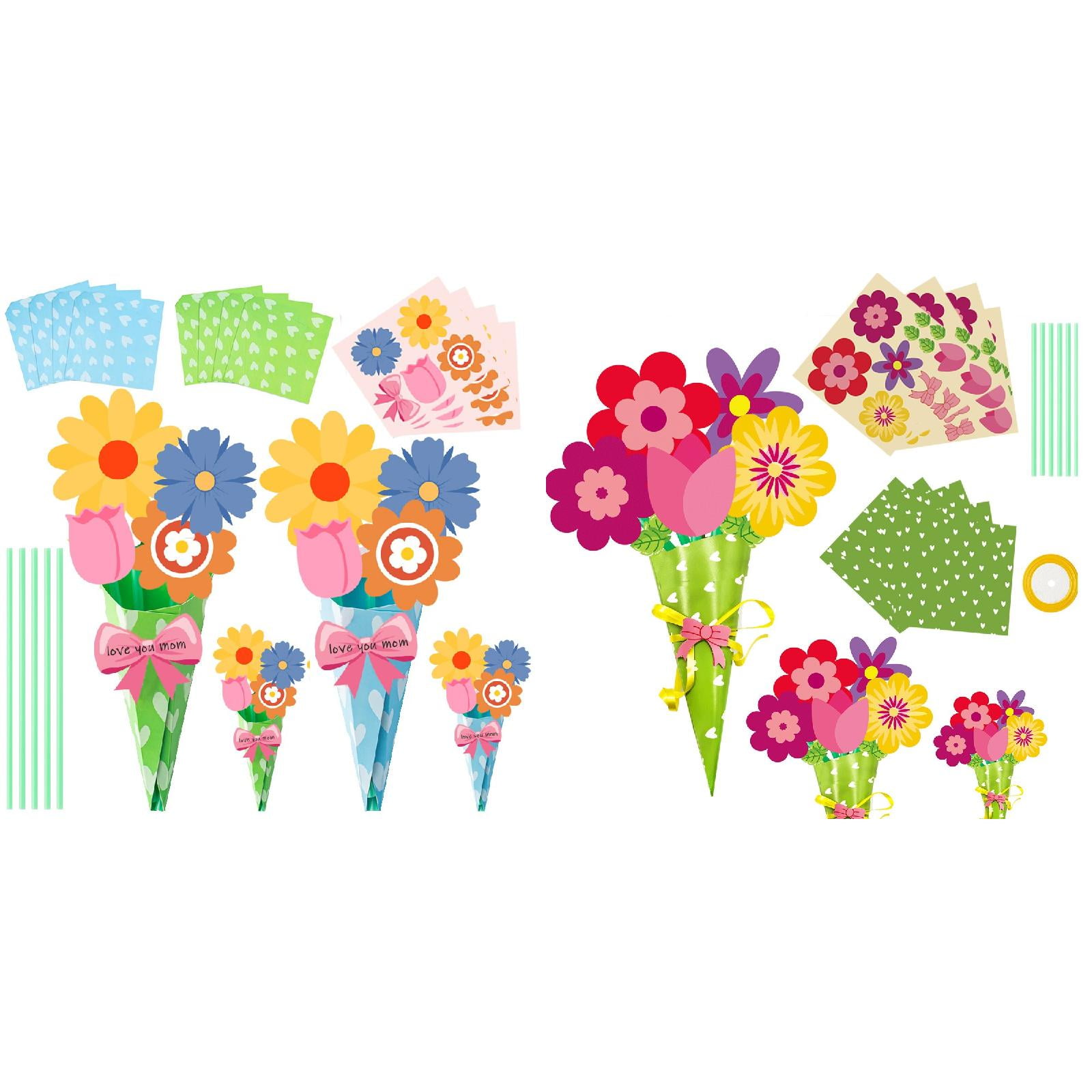 YWIYIUD 48 Pieces Spring Flower Bouquet Craft Kit ,Mother's Day Craft, DIY Flower Paper Crafts Floral Bouquet Gifts for Home Party Fun Activities Party Decorations Birthday Mother's Day Gifts