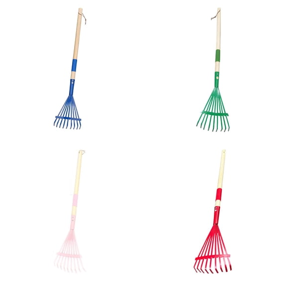 YWIYIUD 4PCS Rakes with Hardwood Handle, Plastic Rake for Leaves, 27inch Garden Tool Set for Cleaning Activities, Wood Handle Rake Farming Home Garden Tool Accessories for Shrub Flower Beds Yard