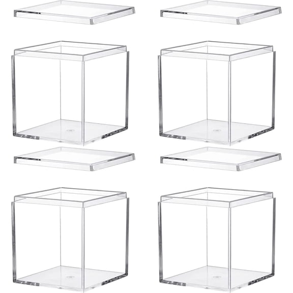 YWIYIUD 4PCS Small Acrylic Box, 2.5x2.5x2.5 Inches Clear Plastic Boxes, Small Acrylic Box with Lid, Square Cube Storage Containers Display Small Acrylic Square Storage Box