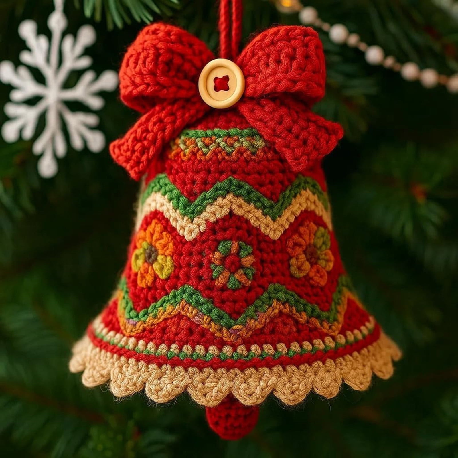 YWIYIUD 4inch DIY Crochet Ornament Kit, Christmas Bell Crochet Craft Kit with Yarn for Beginners, Christmas Bell Decoration Crochet Doll Hanging Ornament, Beginners Craft Decor 1PCS