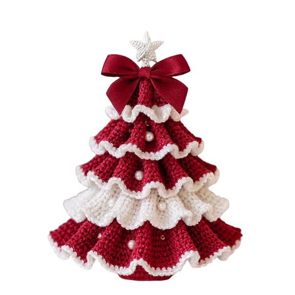 YWIYIUD 5inch DIY Crochet Christmas Tree Kit,Tree Bow Pearl Embellishment,Beginner Christmas Crochet Kit,Handmade Holiday Decoration Set,Christmas Craft Kit, Xmas Party Crochet Decorations