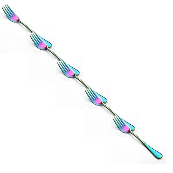 YWIYIUD 5PCS Rainbow Dinner Forks Stainless Steel Titanium Mutil-Color Plating Fork Cake Forks, Table Forks,Dessert Forks, EasyTo Clean，DishwasherSafe