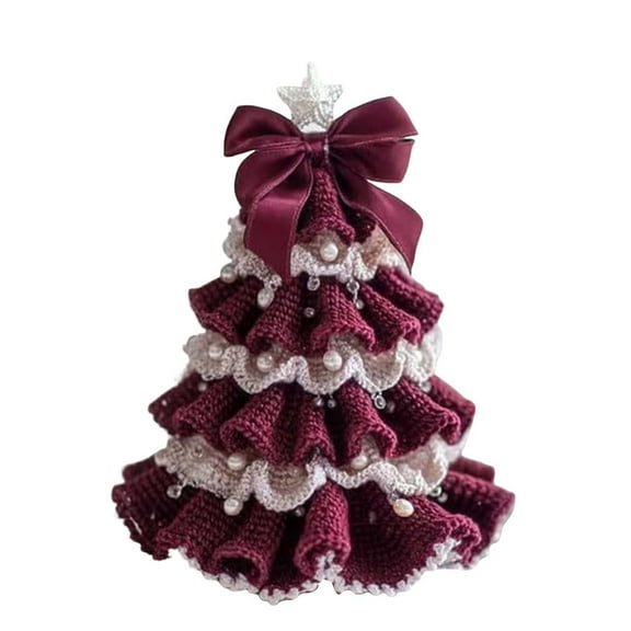 YWIYIUD 5inch DIY Crochet Christmas Tree Kit,Tree Bow Pearl Embellishment,Beginner Christmas Crochet Kit,Handmade Holiday Decoration Set,Christmas Craft Kit, Xmas Party Crochet Decorations