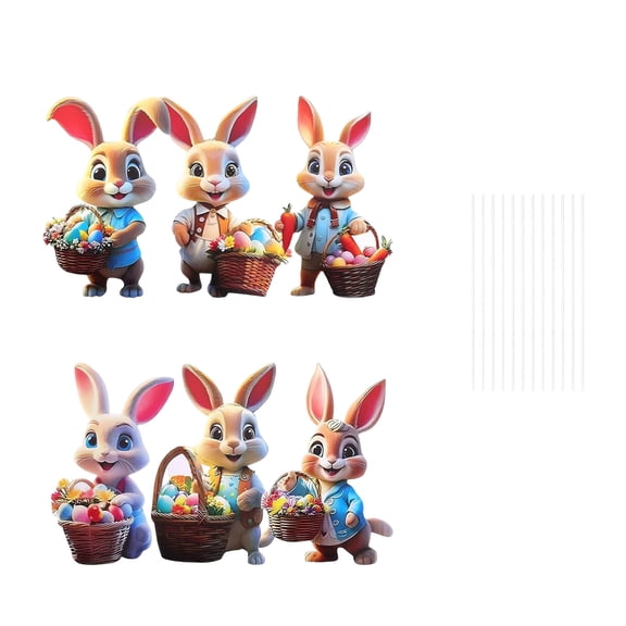 YWIYIUD 6PCS Easter Rabbit Yard Signs Decorations Outdoor with 12 Plastic Stakes, Waterproof Signs with Stakes Cute Easter Rabbit Eggs Garden Decorations Holiday Welcome Signs for Yard Party Decor