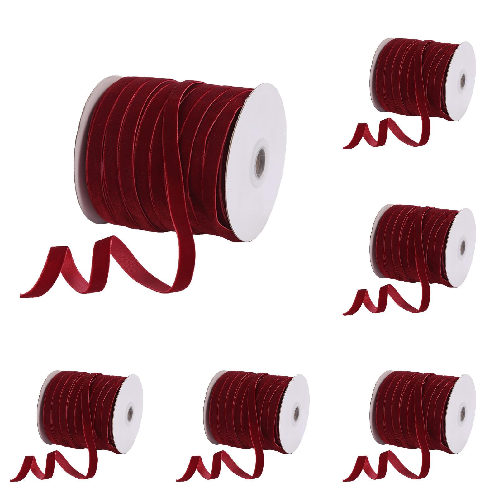 YWIYIUD 6Roll Dark RedVelvet Ribbon Vintage Ribbons Soft SingleFace VelvetFabric Ribbon for Gift Wrapping,Bows,FlowerBouquet Arrangements,Birthday Wedding Holiday Party Decorations