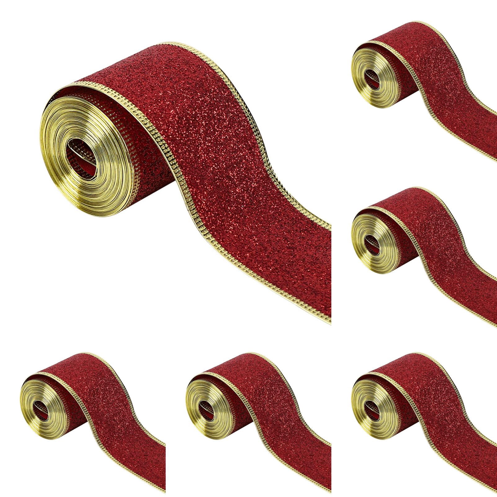 YWIYIUD 6Roll Glitter Ribbon 2 Inch x 11 Yards Gold Wired Edge Glitter Ribbons for Gift Wrapping Flower Bouquet Bows DIY Crafts Birthday Party Mother's Day Package Wrapping Festival DIY Crafts Decor