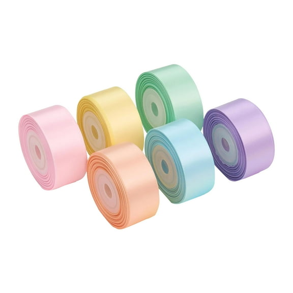 YWIYIUD 6Roll Pastel Satin Ribbon 1 Inch x 60 Yards Solid Colors Double Faced Rainbow Silk Satin Ribbons for Gift Wrapping Flower Bouquet Bows DIY Crafts Birthday Party Mother's Day Decoration