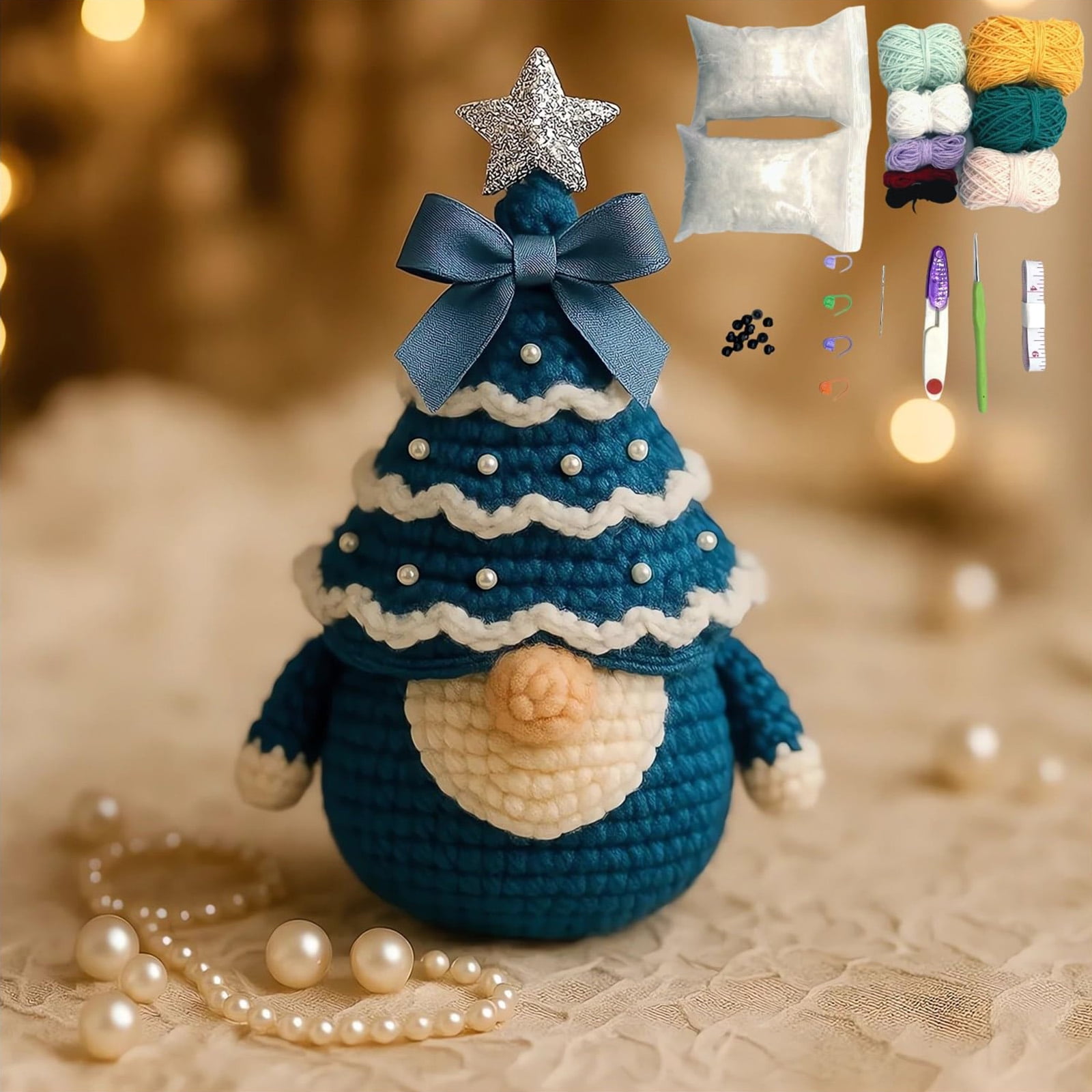YWIYIUD 6inch DIY Crochet Ornament Kit, Crochet Craft Kit with Yarn for Beginners, Christmas Tree Decoration Crochet Doll Hanging Ornament, Beginners Craft Decor 1/2/3/4/5PCS