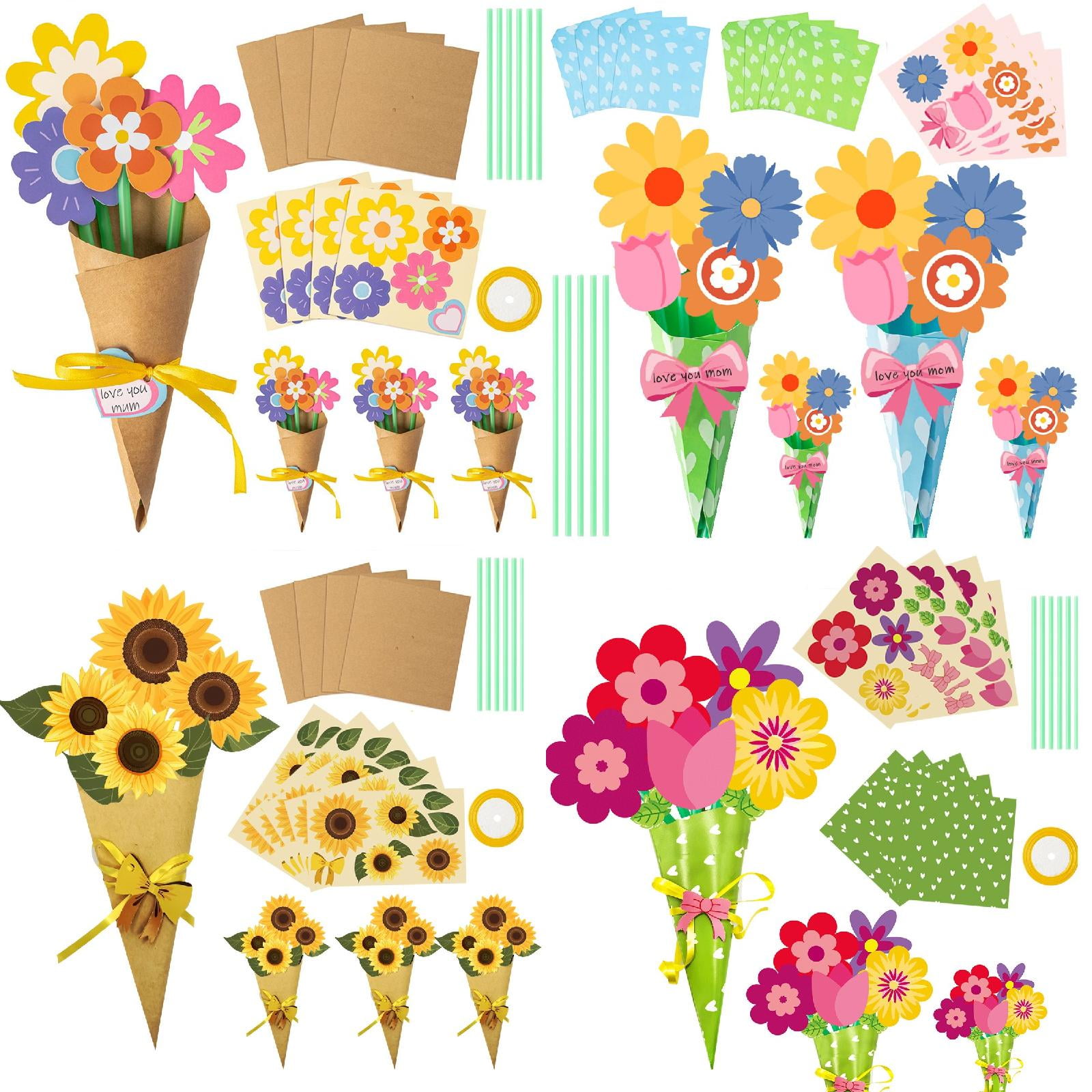YWIYIUD 72 Pieces Spring Flower Bouquet Craft Kit Pack,Mother's Day Craft, DIY Flower Paper Crafts Floral Bouquet Gifts for Home Party Fun Activities Party Decorations Birthday Mother's Day Gifts