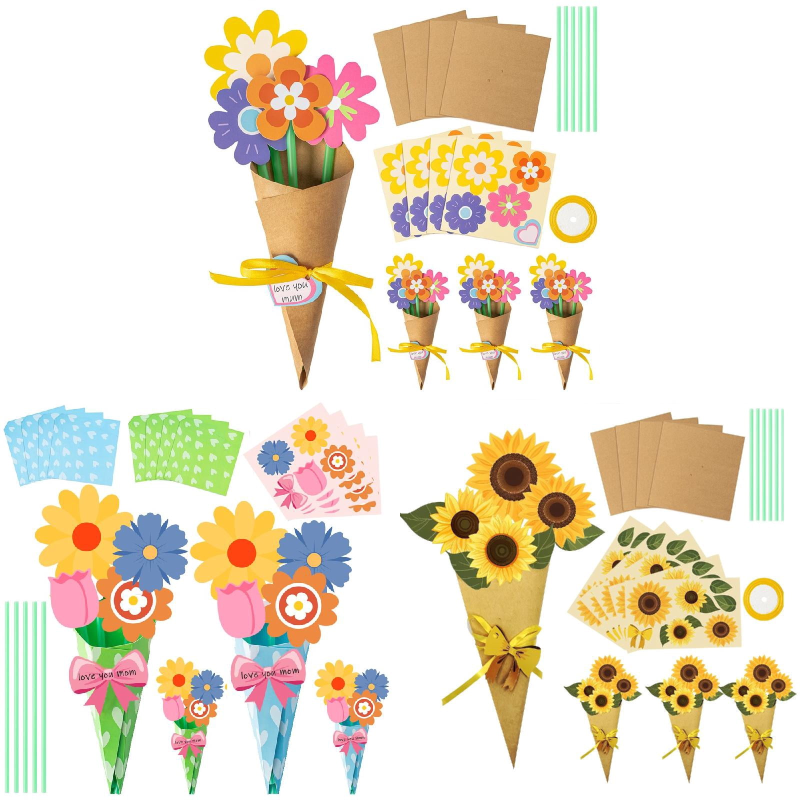 YWIYIUD 72 Pieces Spring Flower Bouquet Craft Kit Pack,Mother's Day Craft, DIY Flower Paper Crafts Floral Bouquet Gifts for Home Party Fun Activities Party Decorations Birthday Mother's Day Gifts