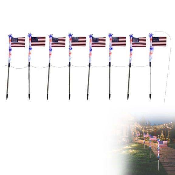 YWIYIUD 8PCS 4th of July Decorations Outdoor Solar Flag Lights PatrioticGarden Decorative Pole Flag Welcome Flags Sign WaterproofSolar Light Outside Independence Day Garden Yard Decoration