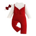 thumbnail image 1 of YWIYIUD Baby Girl Clothes Sets Fall Winter Solid Long Sleeve Ruffle Jumpsuit Spaghetti Strap Overall + Headband Toddler Fall Baby Suspender Overalls Outfits InfantGirl Winter Clothing 12-18 Months, 1 of 4