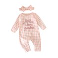 thumbnail image 1 of YWIYIUD Baby Girl Jumpsuit InfantLetter Embroidery Ruffle Long Sleeve Ribbed Romper with Headband Suit Fall Winter Toddler Baby Girl Clothes InfantHoliday Sleepwear for Baby Homewear Newborn, 1 of 3