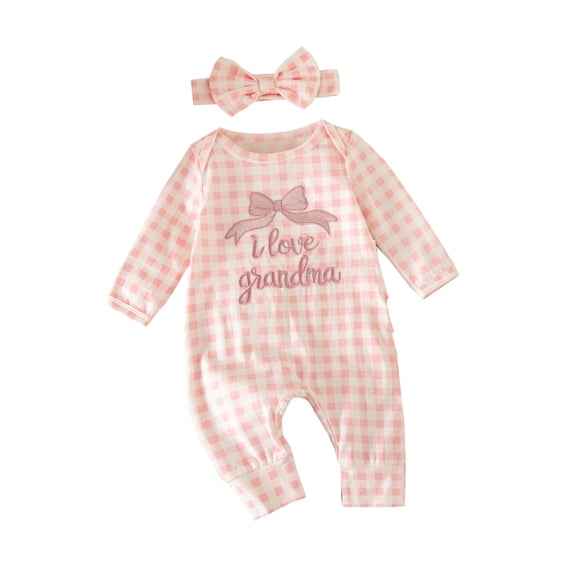 YWIYIUD Baby Girl Jumpsuit InfantLetter Embroidery Ruffle Long Sleeve Ribbed Romper with Headband Suit Fall Winter Toddler Baby Girl Clothes InfantHoliday Sleepwear for Baby Homewear Newborn