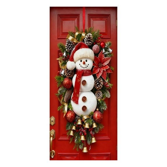 YWIYIUD Christmas Snowman Door Cover Decorations Christmas Front Door Banner Xmas Party Photography Background Holiday Door 35 X 79 Inches Winter Xmas NewYear Banner Photo Background Door Decor