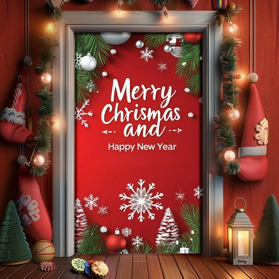 YWIYIUD Christmas Snowman Santa Door Cover Decorations Christmas Front Door Banner Xmas Party Photography Background Holiday Door 35 X 79 Inches Winter Xmas NewYear Banner Photo Background Door Decor