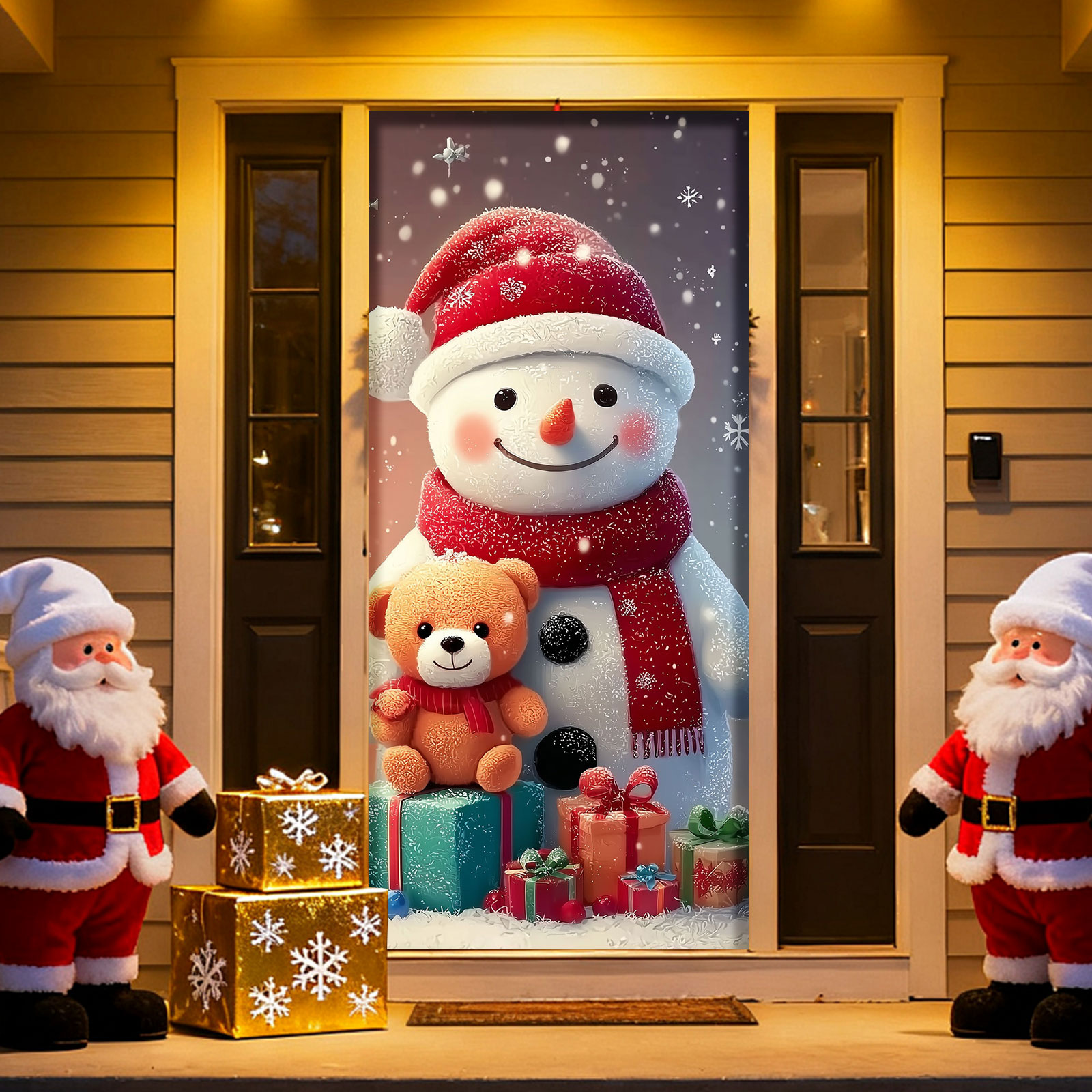 YWIYIUD Christmas Snowman Santa Door Cover Decorations Christmas Front