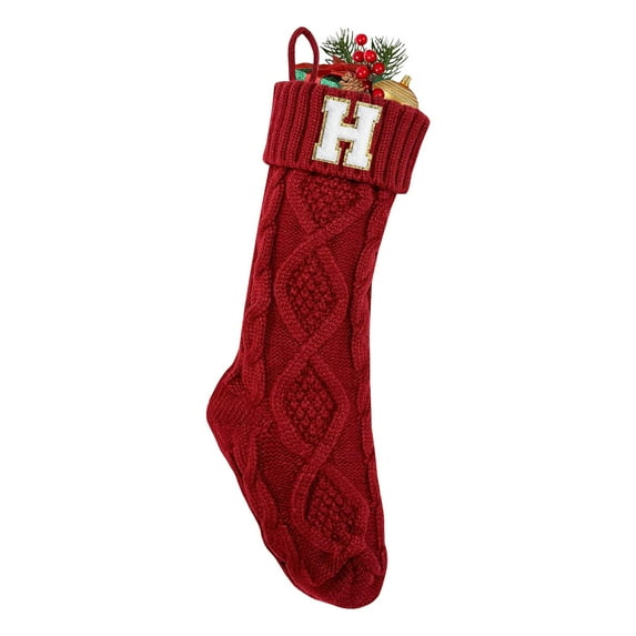 YWIYIUD Christmas Stockings with Initials, 18 Inches Large Embroidered Stocking Hanging Stockings for Family Holiday Christmas Decoration, Xmas Holiday Party Gifts & Decoration