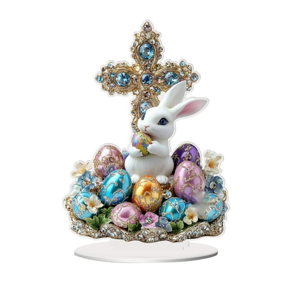 YWIYIUD Easter BunnyEggs Decorations Spring Easter Centerpieces 2D Flat Acrylic BunnyEgg Flower Figurines Table Ornament for Farmhouse Home Kitchen Easter Party,Birthday Gifts