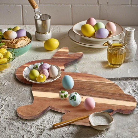 YWIYIUD Easter BunnyShaped Cutting Board Chopping Board Serving Tray Wooden Charcuterie Boards for Kitchen,Funny Serving Platter Easter Rabbit FoodServing Plate FruitVegetable DishTray