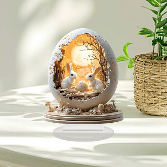 YWIYIUD Easter Cute EggHouse Rabbit Decor 2D Acrylic BunnyEgg Plaque Ornament Spring Easter Centerpieces Easter Eggs Rabbit Desktop Decor for Living Room Holiday Party Decor Gifts