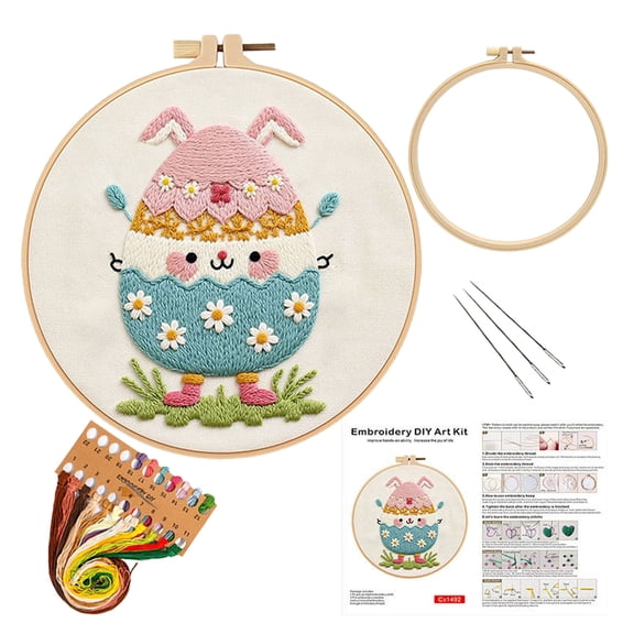 YWIYIUD Easter Embroidery Kit, 1 Set Craft Kits for Beginners with Embroidery Fabric & Needles, DIY Needlepoint Kit with Embroidery Hoop Thread Needle for Craft Lover Birthday Gifts 8inch