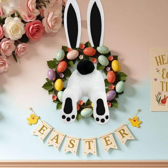 YWIYIUD Easter Rabbit Doll for Wreath,Easter Rabbit Wreath Decorations,Easter Door Decoration Hanging Welcome Sign Rabbit Wreath Kit Easter Spring Wreath, Spring Home Door Wall Hanging Decor