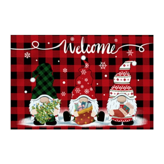 YWIYIUD Front Door Mat Christmas Letter Outdoor Rug, 16 x 24 Inch Checkered Rug Farmhouse Fall Front Porch Rug Decor Cotton Woven Washable Layered Door Mats Christmas Decorations