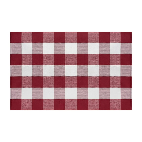 YWIYIUD Front Door Mat Christmas Plaid Outdoor Rug, 16 x 24 Inch Checkered Rug Farmhouse Fall Front Porch Rug Decor Cotton Woven Washable Layered Door Mats Christmas Autumn Decorations