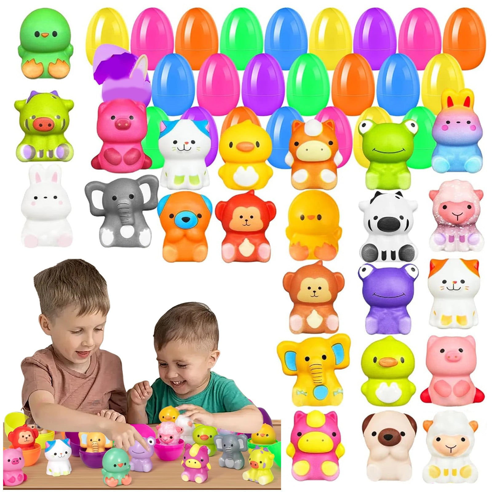 YWIYIUD Fun Prefilled Easter Eggs with Toys,12/24 Pack Mini AnimalToys,Cute Easter Gifts BasketStuffers Easter Egg Fillers for EggHunting Classroom PartyFavors