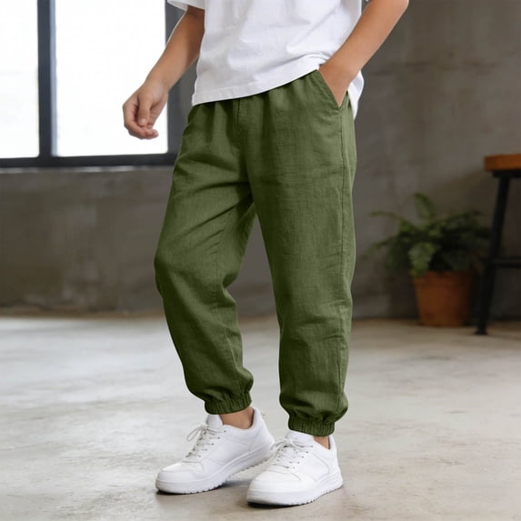 YWIYIUD Girls Boys Cotton Linen Sweatpants High Waisted Elastic Waist Pants Casual Summer Elastic Waist Solid Beach Pant Athletic Hiking Outdoor Vacation Summer Beach Trousers AG 7-8 Years