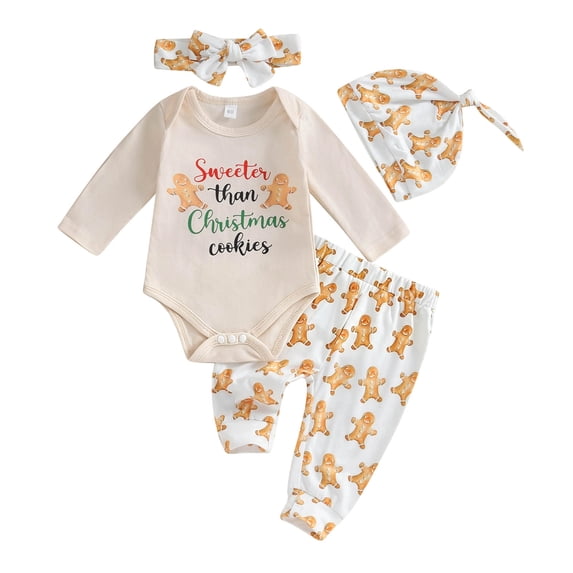 YWIYIUD InfantBaby Girl Clothes Outfit Long Sleeve Romper and Trousers with Bow Headband Hat 4PCS Baby Clothes Set Fall Winter Holiday Warm Clothing Outfit for Toddler Boys Girls 3-6 Months