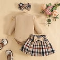 thumbnail image 1 of YWIYIUD InfantBaby Girl Clothes Sets 3PCS Fall Winter Ruffle Sleeve Ribbed Romper Plaid Mini Skirt Headband Set for Toddler Girls Bow Skirt with Headband Outfits InfantBaby Girl Clothing 0-3 Months, 1 of 8