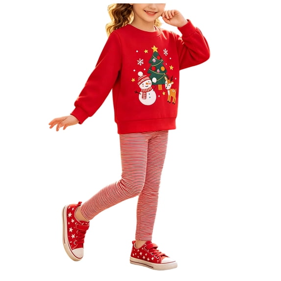 YWIYIUD Toddler Baby Boy Girl Christmas Outfits Cartoon Embroidery Long Sleeve Tops Jogger Pants Sets InfantHoliday Round Neck Pullover Warm Outfits Two Piece Suit Fall Winter Clothes 4-5 Years