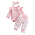 thumbnail image 1 of YWIYIUD Toddler Baby Girls Clothes Sets Ribbed Knit Ruffle Long Sleeve Romper and Bow Trousers Set with Haeadband 3 Piece Clothing Sets NewbornFall Winter Warm Clothing Outfits 6-9 Months, 1 of 4