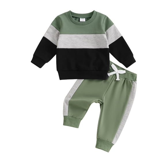 YWIYIUD Toddler Boy Fall Clothes Sets Baby Long Sleeve Color Block Sweatshirt Long Sweatpants Suit Baby InfantFall Winter Sweatsuit Outfit 2Pcs Soft Boys Girls Warm Clothing Sets 0-6 Months