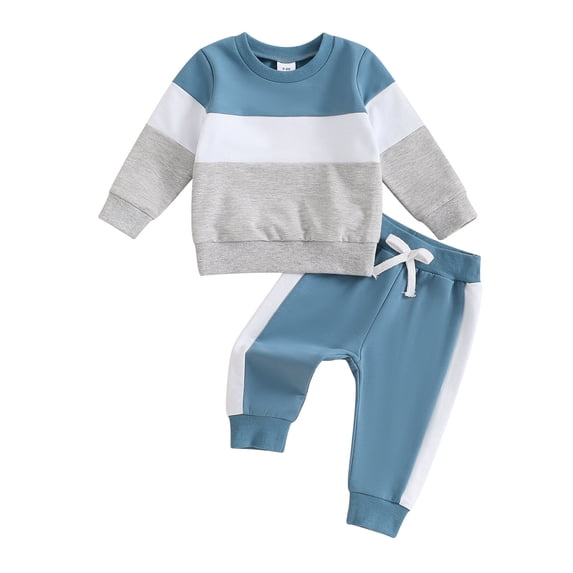 YWIYIUD Toddler Boy Fall Clothes Sets Baby Long Sleeve Color Block Sweatshirt Long Sweatpants Suit Baby InfantFall Winter Sweatsuit Outfit 2Pcs Soft Boys Girls Warm Clothing Sets 0-6 Months