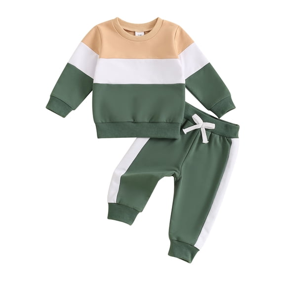 YWIYIUD Toddler Boy Fall Clothes Sets Baby Long Sleeve Color Block Sweatshirt Long Sweatpants Suit Baby InfantFall Winter Sweatsuit Outfit 2Pcs Soft Boys Girls Warm Clothing Sets 6-12 Months