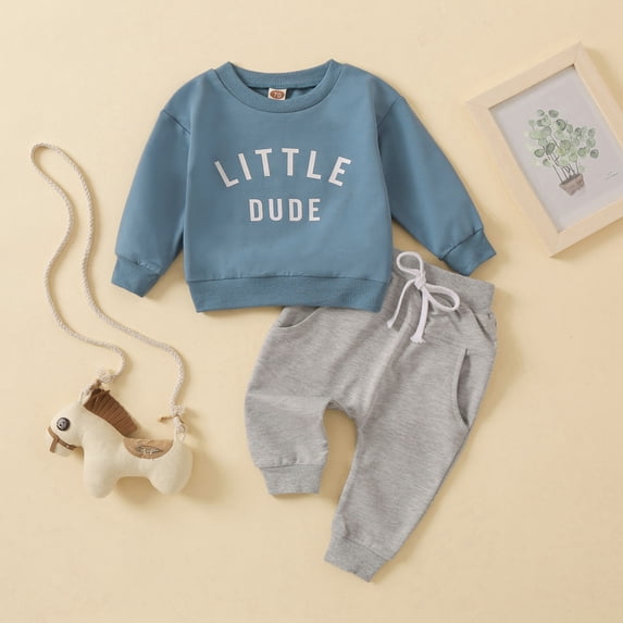 YWIYIUD ToddlerInfant Baby Boy Fall Clothes Long Sleeve Round Neck Letter Print Sweatshirt Top Long Pants Cute Toddler Winter Clothing Outfits Tracksuit for Toddler Baby Girls 6-12 Months