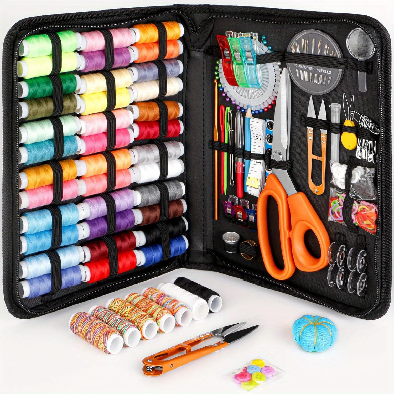 YWKJC   Professional Sewing Kit for Adults - 43XL Thread Spools  30 Needles  Tailor Scissors & More - Fabric Needle and Thread Kit for Travel    & Beginners - All Seasons Black Sewing Sup