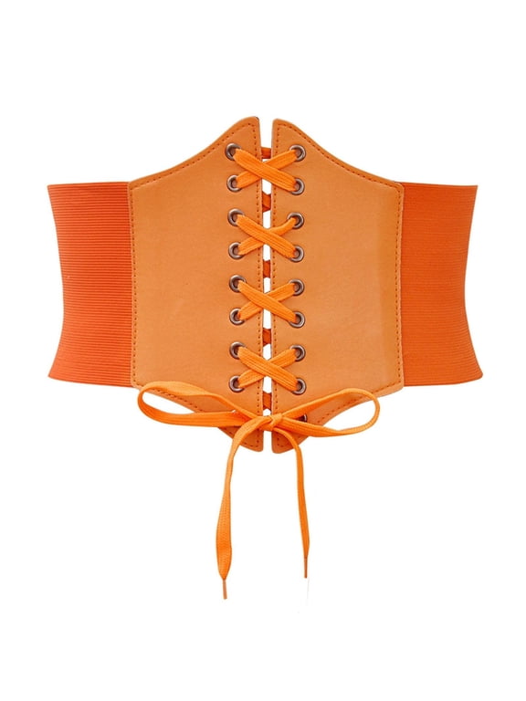 Darkness Renaissance Corset Belt for Women Stretch Lace-Up Front Wide Elastic Waist Cinch Belt Vintage Tied Waspie Wide Belt with Metal Eyelets Stylish Adjustable Fit Court Bustier Orange Xxl