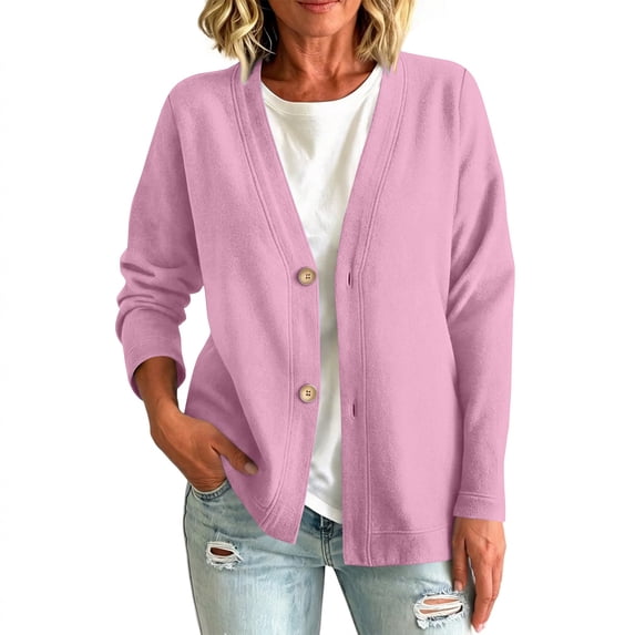 YWMJI V Neck Lightweight Knit Cardigan Sweaters for Women Long Sleeve Button Down Sweaters Loose Fit Basic Layering Cardigans Plus Size Outerwear Coats Soft Cozy Business Casual Outfits Pink Xl
