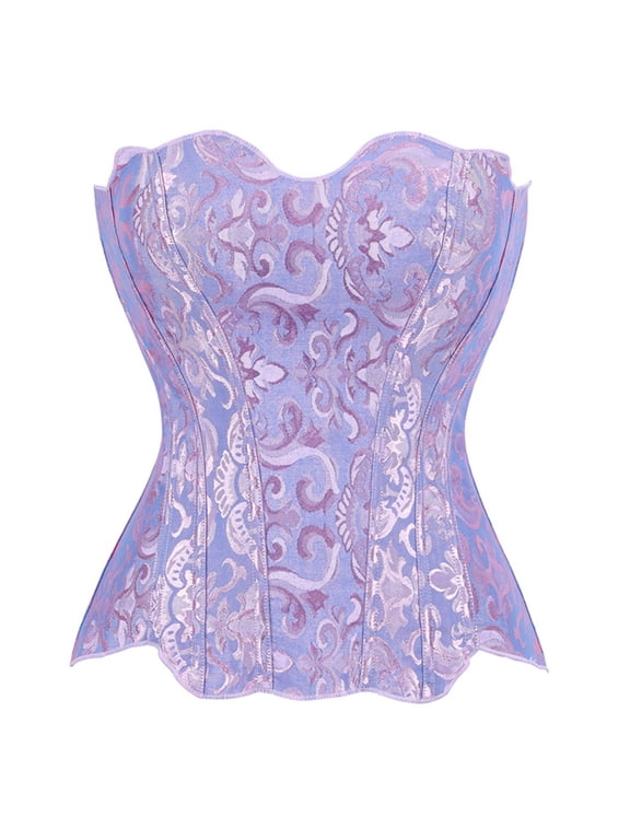 YWMJI Vintage Corset Tops for Women Elegant Boned Overbust Shapewear Lingerie Lace Tied Renaissance Shapewear Lace Up Going Out Strapless Bustier Gothic Overbust Cinched‑Waist Bodyshaper Purple L