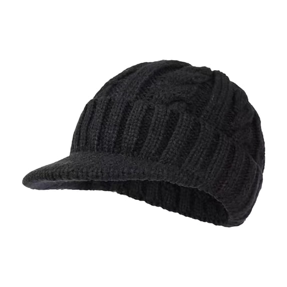YWMJI Visor Beanie Knit Hat for Men Windproof Warm Plush Fleece Lined Brim Skull Ski Caps Soft Cozy Baggy Slouchy Beanies Classic Double Layer Outdoors Knit Brimmed Baseball Cap Black