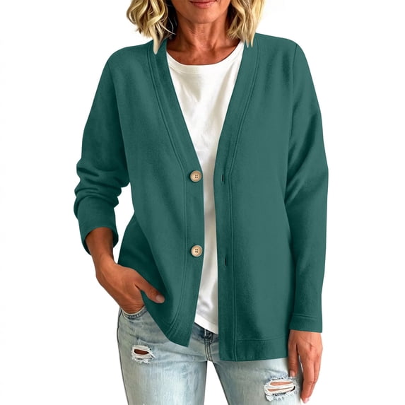 YWMJI Women V Neck Lightweight Knit Cardigan Sweaters Long Sleeve Button Down Sweaters Loose Basic Layering Cardigans Plus Size Outerwear Coats Soft Cozy Business Casual Outfits Blackish Green Xl