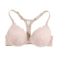thumbnail image 1 of YWMJI Women's Lace Bra Front Closure Floral Lace Underwire Bra Seamless Unlined Racerback Push Up Bra Full Coverage Padding Support Bras Front Snap Supportive Bras Soft Wire Lift Breasts Beige L, 1 of 3