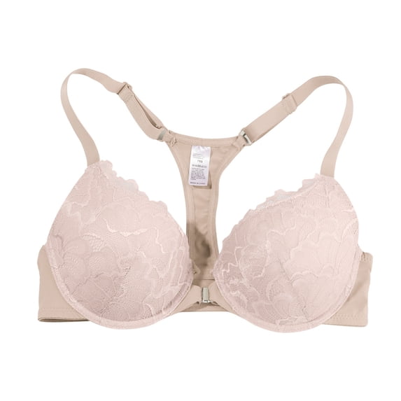 YWMJI Women's Lace Bra Front Closure Floral Lace Underwire Bra Seamless Unlined Racerback Push Up Bra Full Coverage Padding Support Bras Front Snap Supportive Bras Soft Wire Lift Breasts Beige L