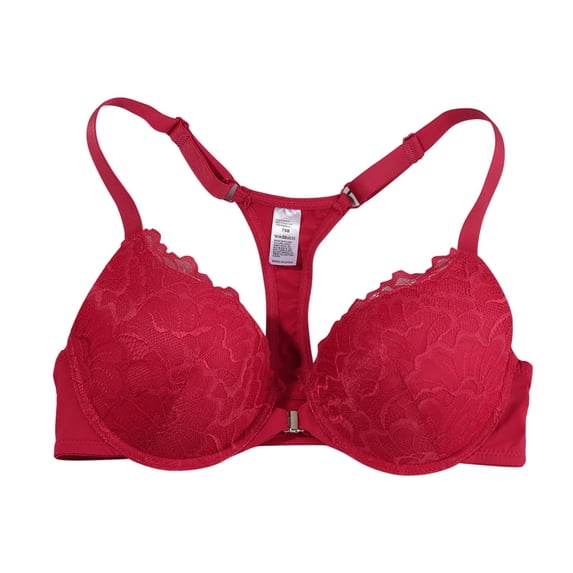YWMJI Women's Lace Bra Front Closure Floral Lace Underwire Bra Seamless Unlined Racerback Push Up Bra Full Coverage Padding Support Bras Front Snap Supportive Bras Soft Wire Lift Breasts Red 3Xl