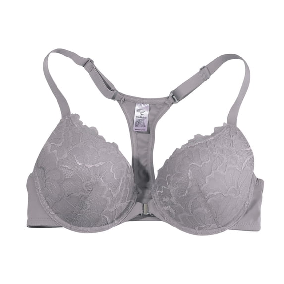 YWMJI Women's Lace Bra Front Closure Floral Lace Underwire Bra Seamless Unlined Racerback Push Up Bra Full Coverage Padding Support Bras Front Snap Supportive Bras Soft Wire Lift Breasts Grey L